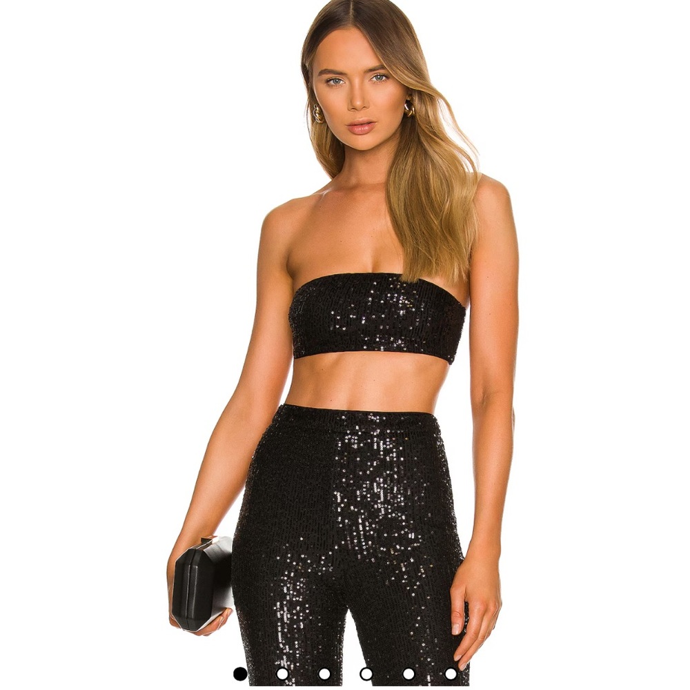 Black Sequin Strapless Top